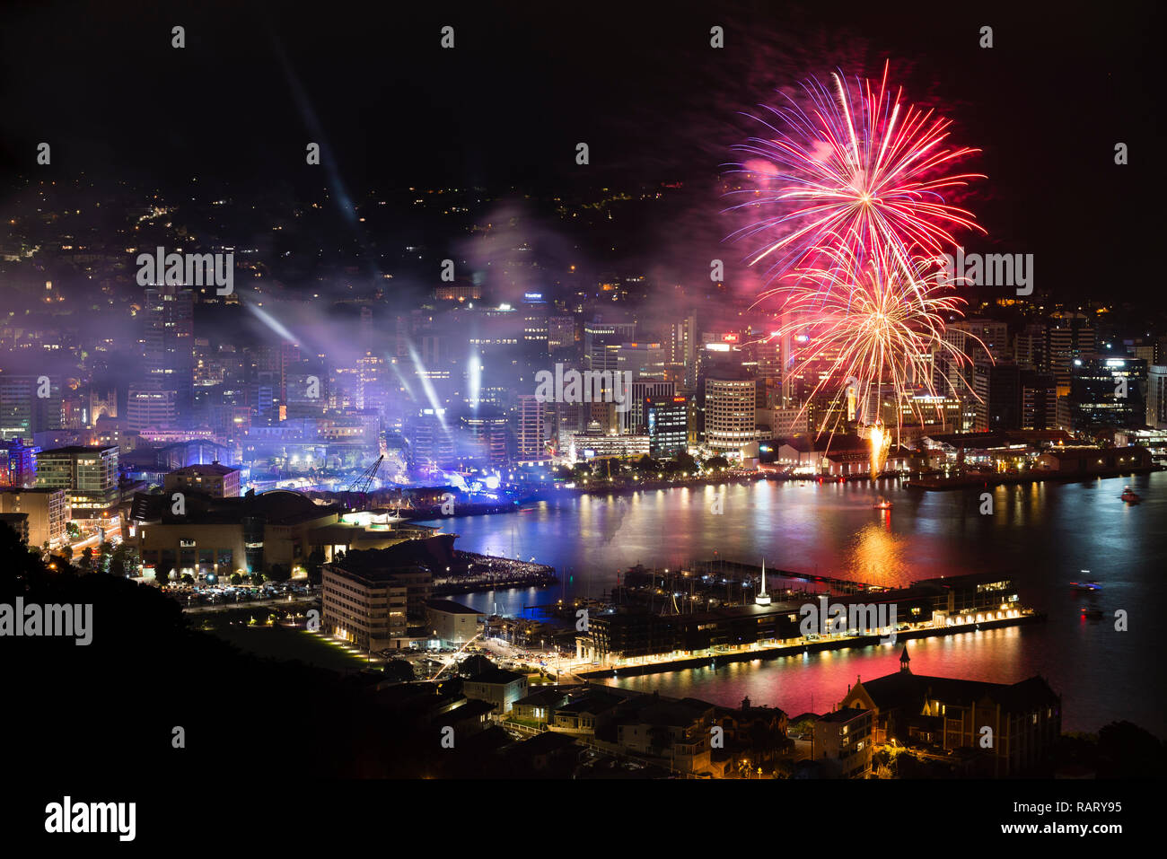 The new year firework at Mt Victoria in Wellington in New Zealand Stock Photo