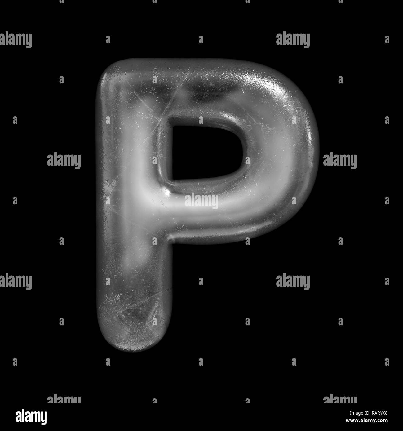 Ice letter P - Capital 3d Winter font isolated on black background. This alphabet is perfect for creative illustrations related but not limited to Nat Stock Photo