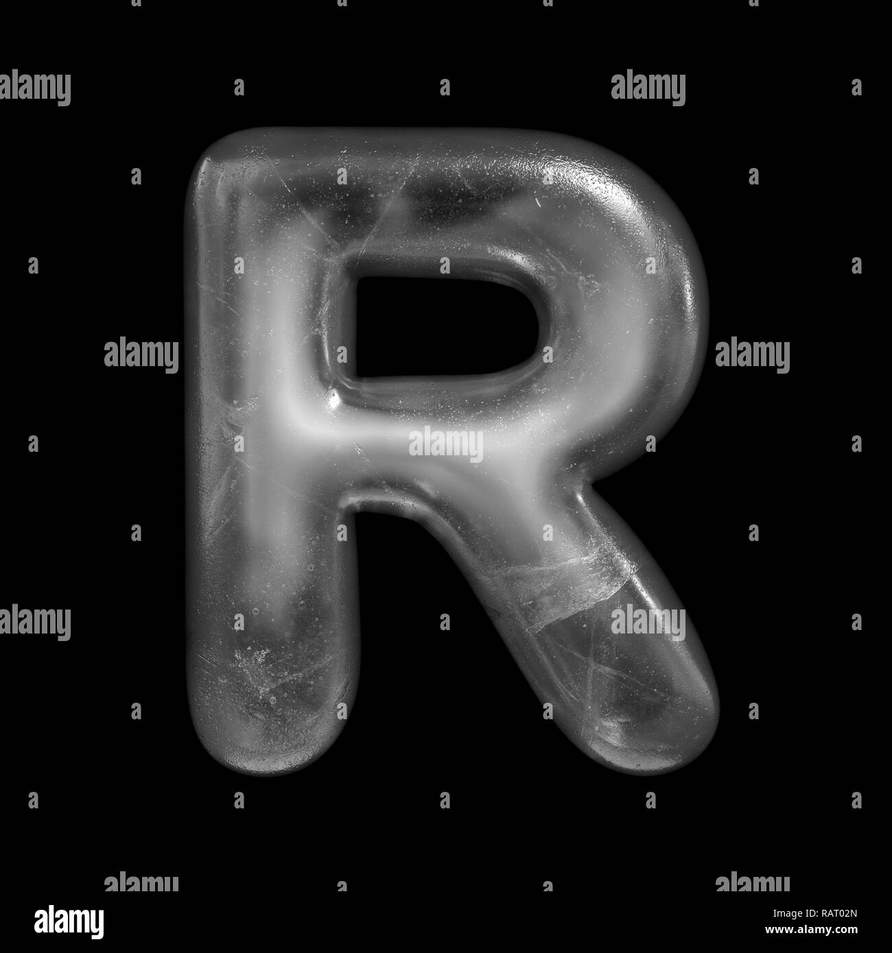 Ice letter R - Capital 3d Winter font isolated on black background. This alphabet is perfect for creative illustrations related but not limited to Nat Stock Photo