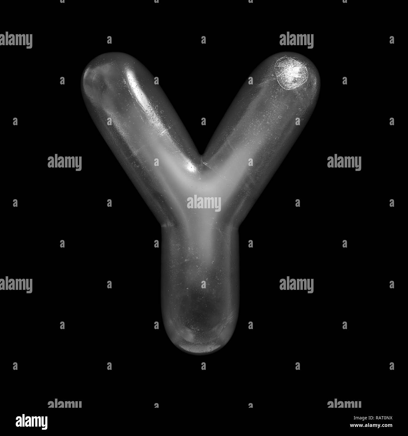 Ice letter Y - large 3d Winter font isolated on black background. This alphabet is perfect for creative illustrations related but not limited to Natur Stock Photo