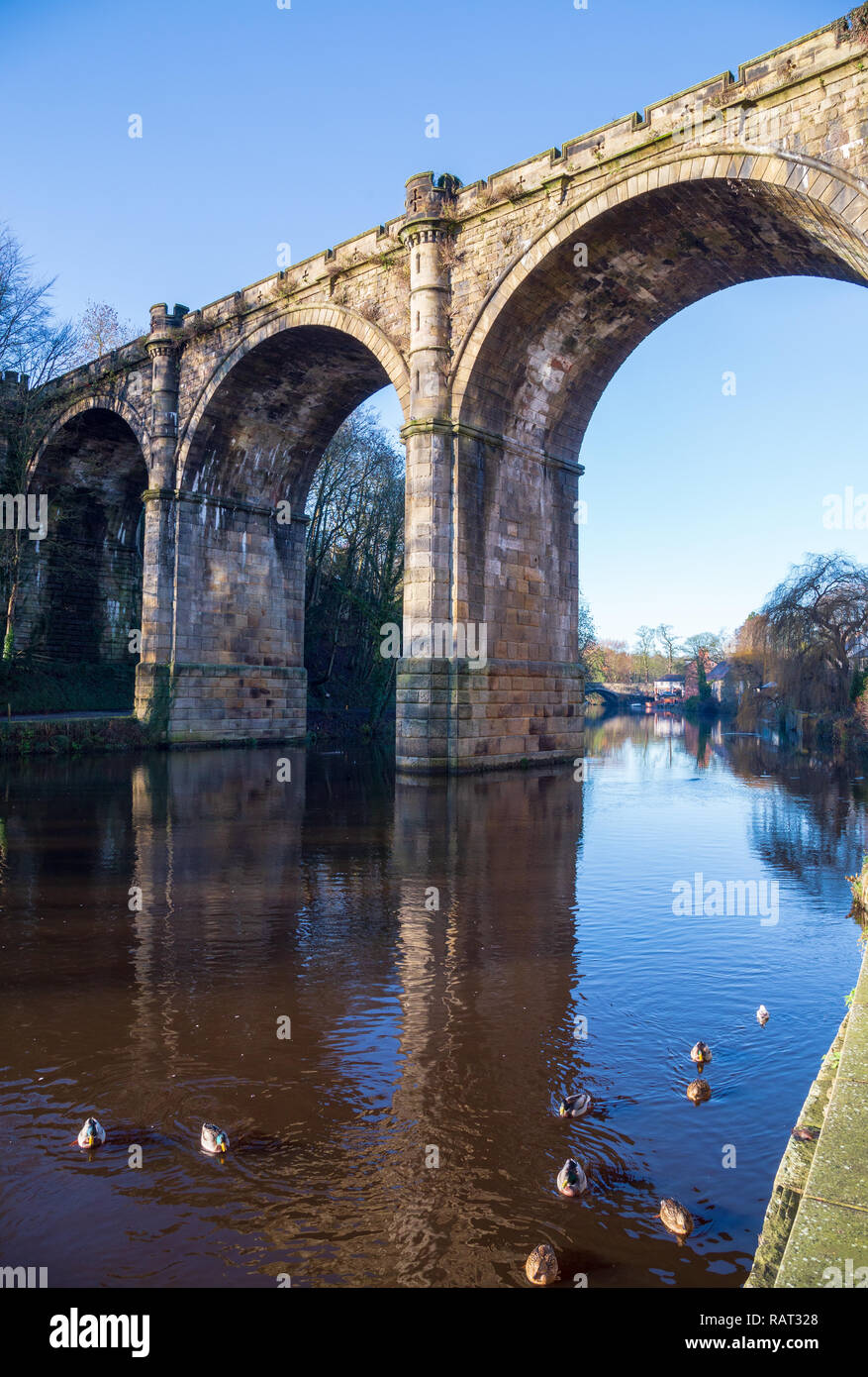 Knaresborough Railway Viaduct Bridge closeup, River Nidd, North