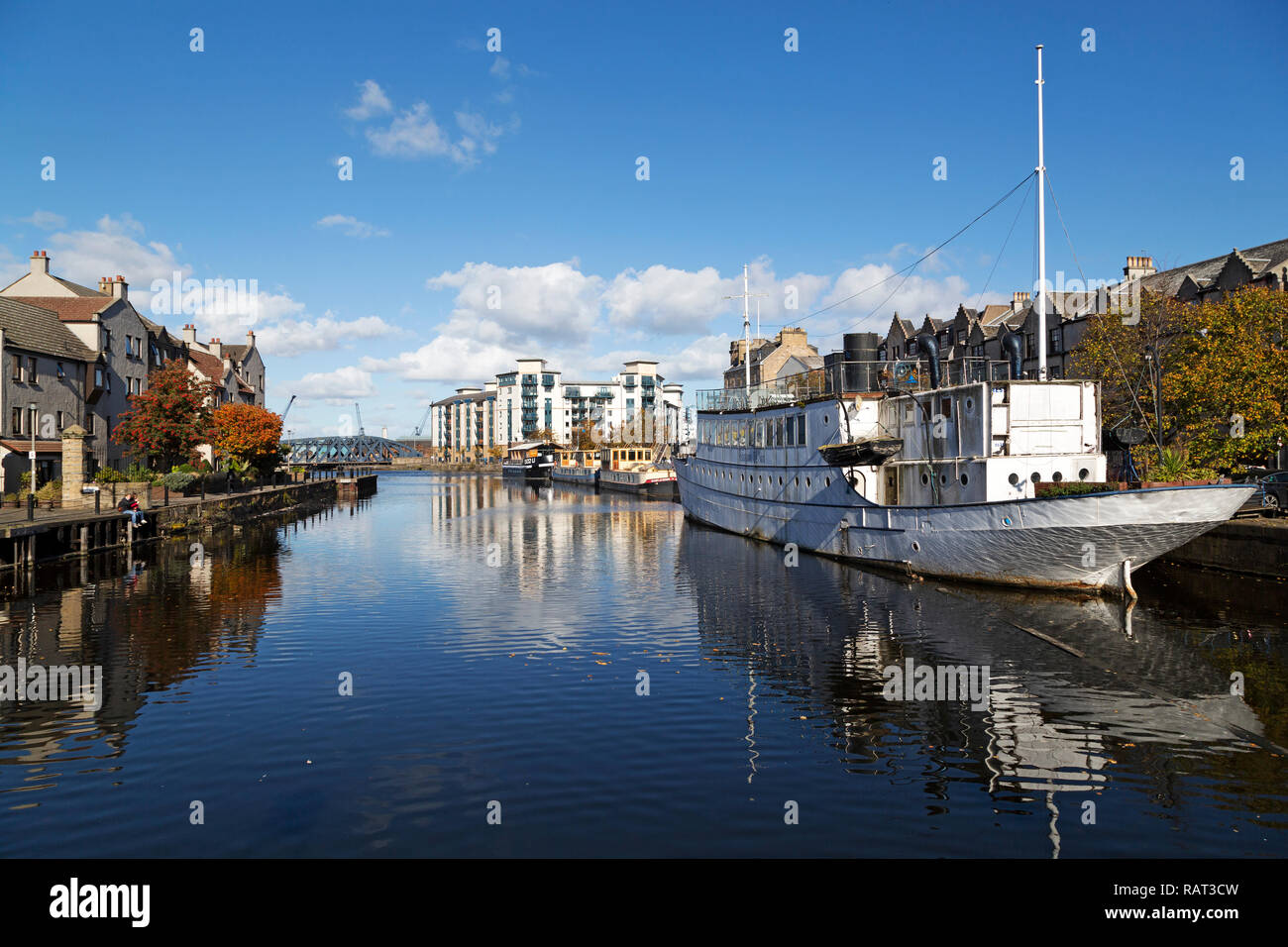 The Ristorante de Niro at Leith in Edinburgh, Scotland. The Water of Leith flows into the Firth of Forth at Leith. Stock Photo