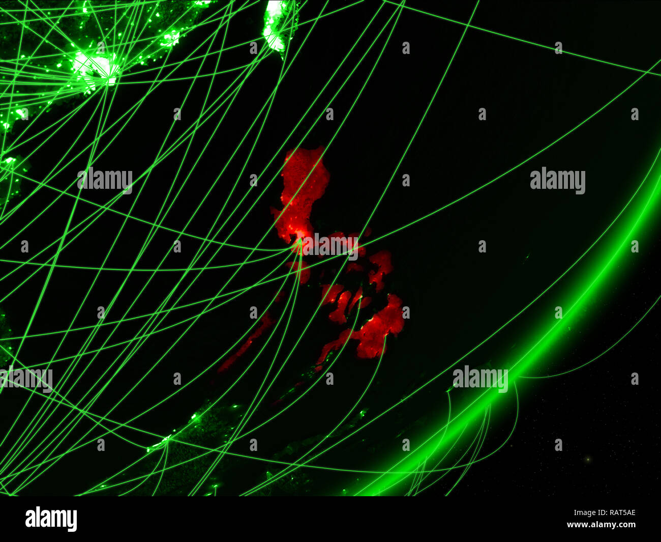 Philippines on green model of planet Earth with network at night ...