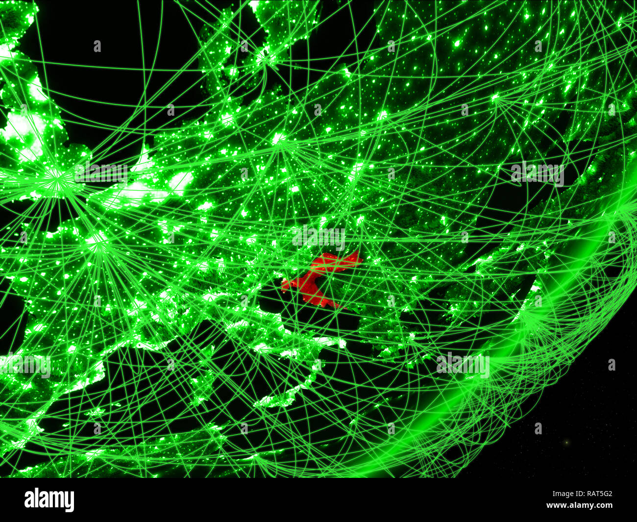 Croatia on green model of planet Earth with network at night. Concept ...