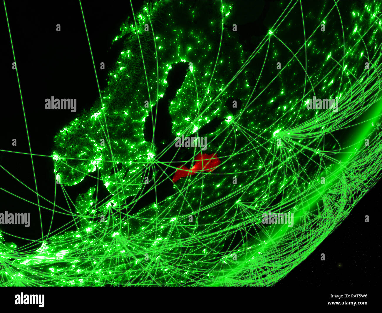 Latvia on green model of planet Earth with network at night. Concept of ...