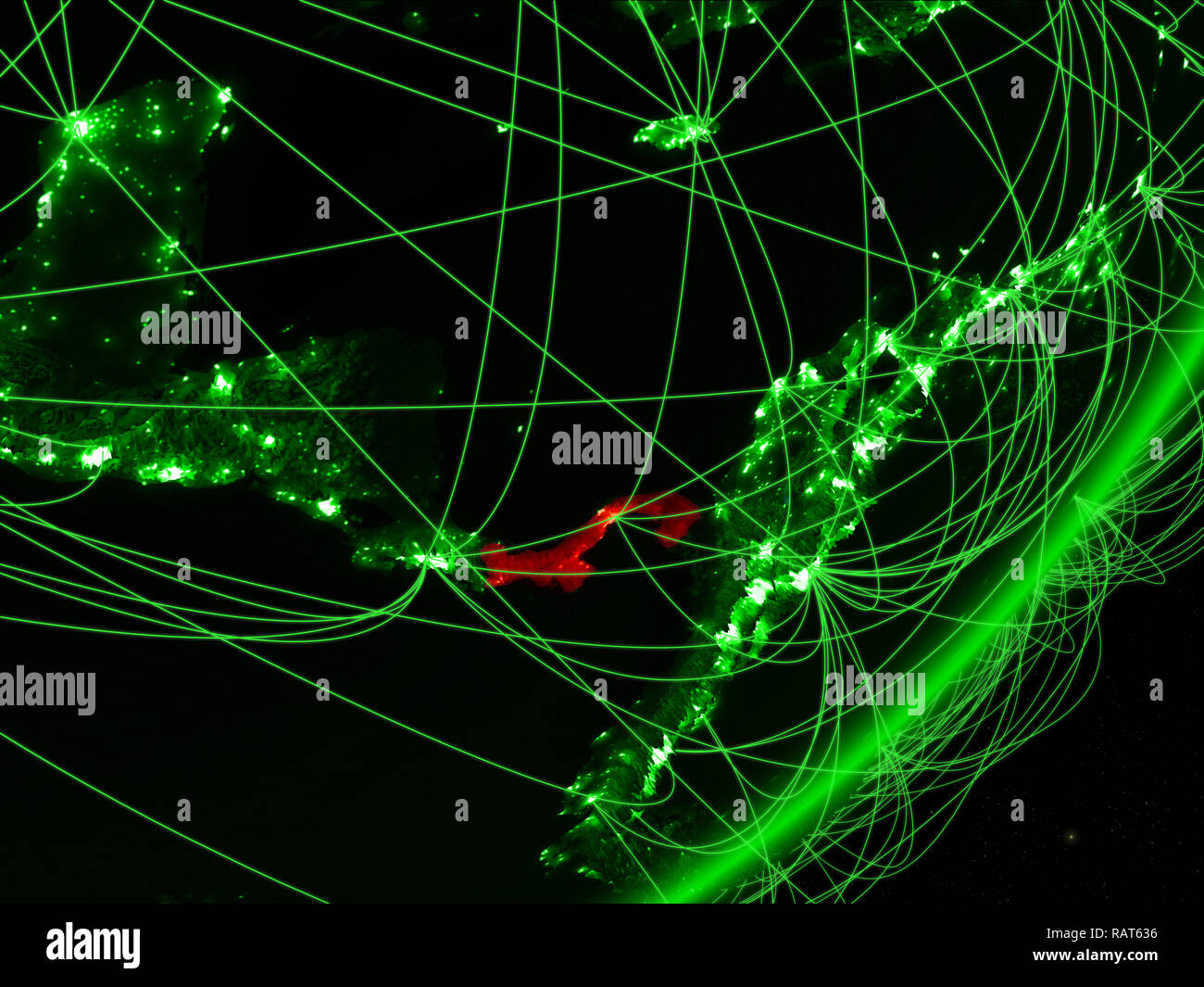 Panama on green model of planet Earth with network at night. Concept of ...