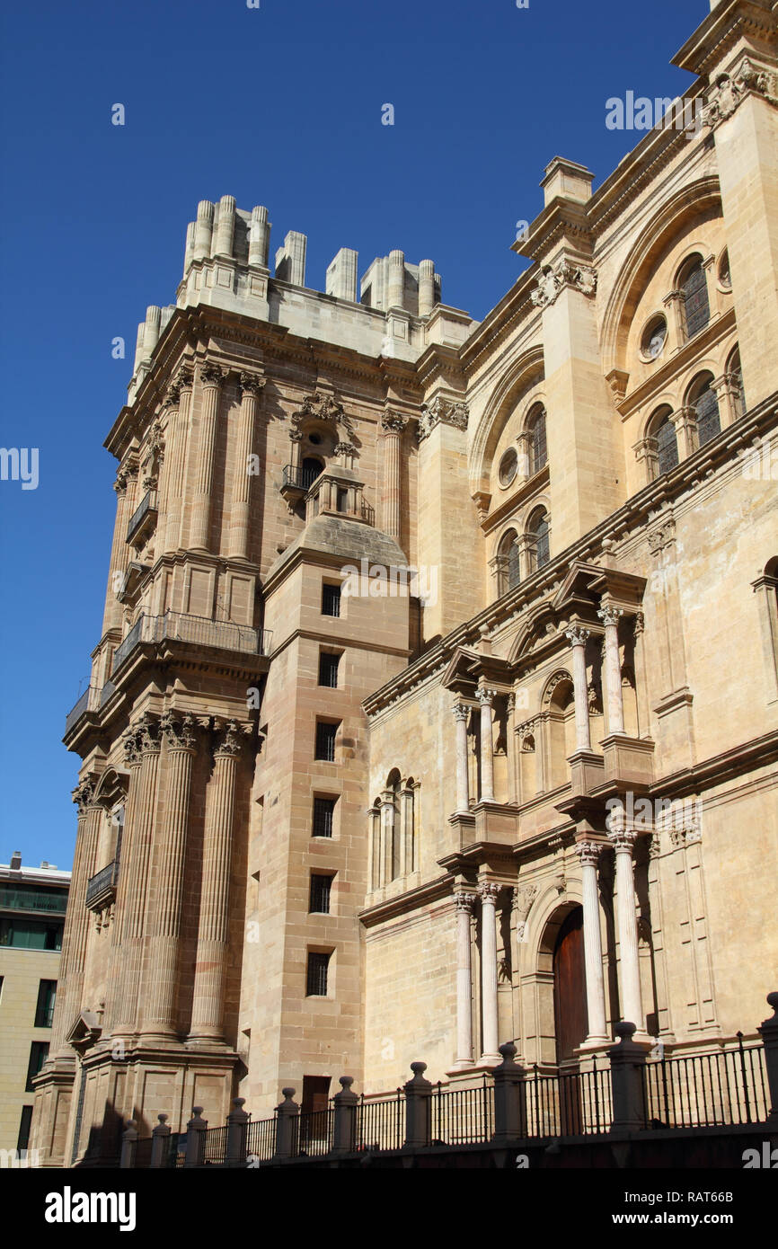 Malaga in Andalusia, Spain. Cathedral church - old religious landmark. Stock Photo
