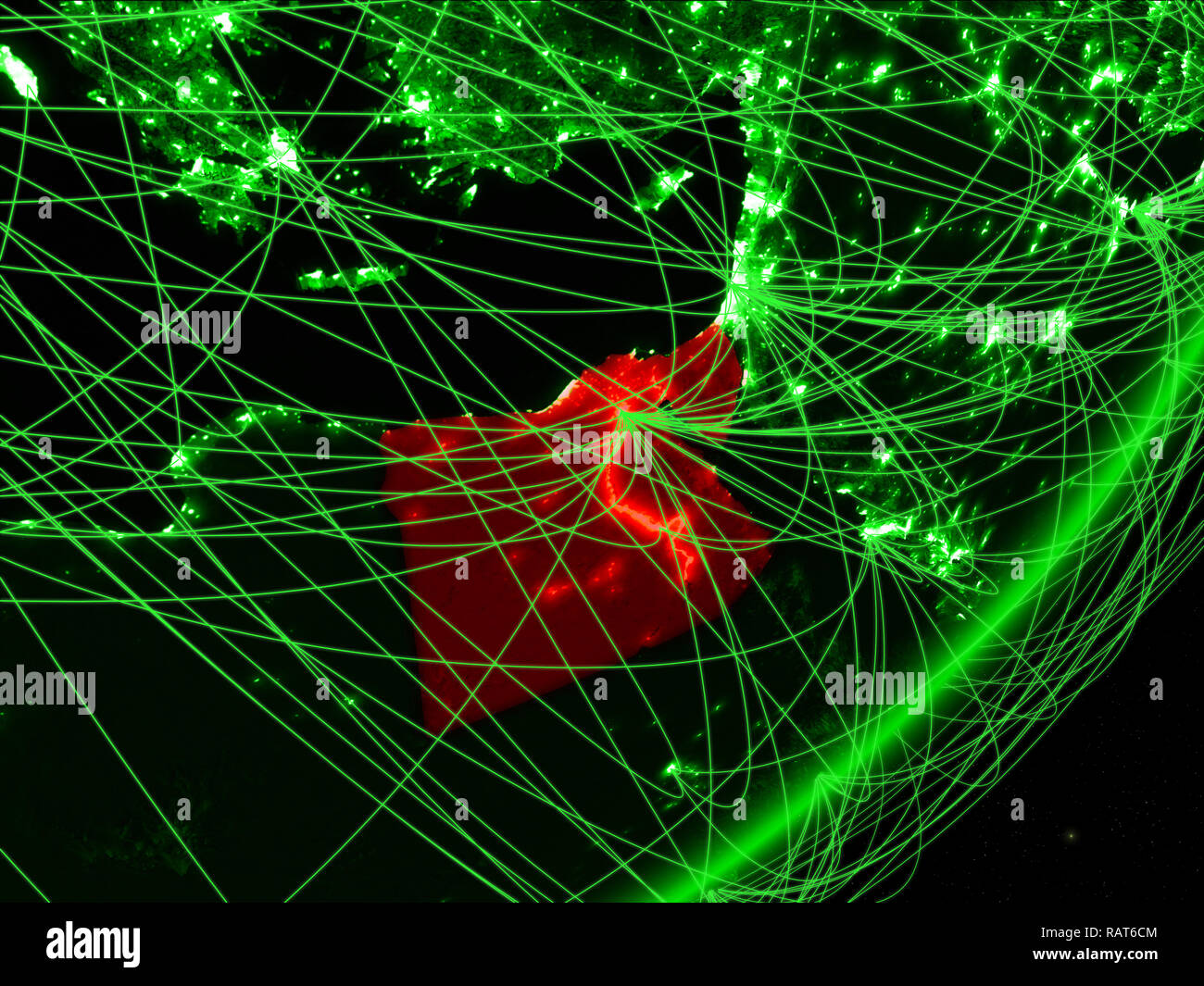 Egypt on green model of planet Earth with network at night. Concept of ...