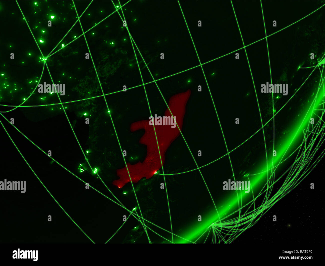 Congo on green model of planet Earth with network at night. Concept of ...