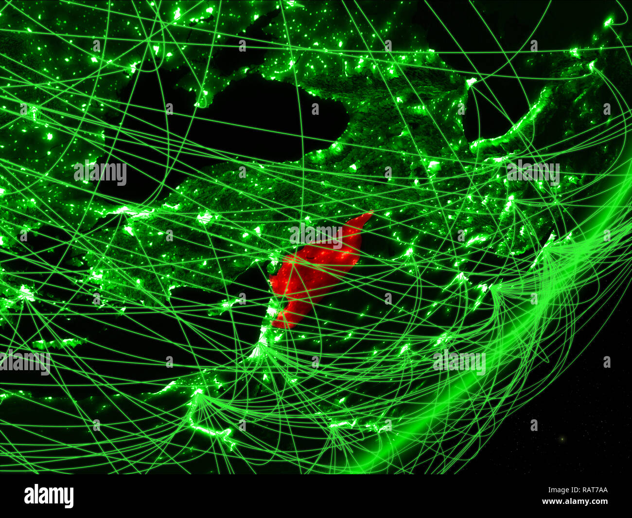 Syria on green model of planet Earth with network at night. Concept of ...