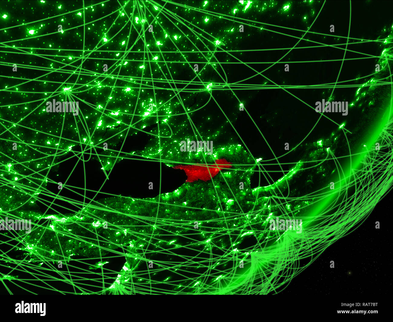 Georgia on green model of planet Earth with network at night. Concept ...