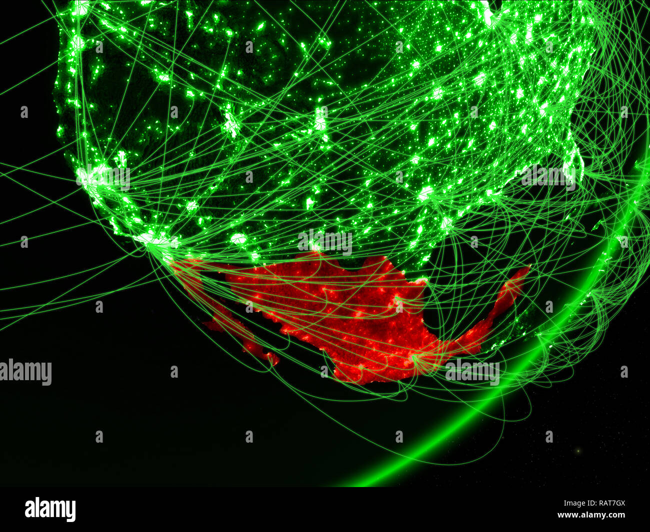Mexico on green model of planet Earth with network at night. Concept of ...