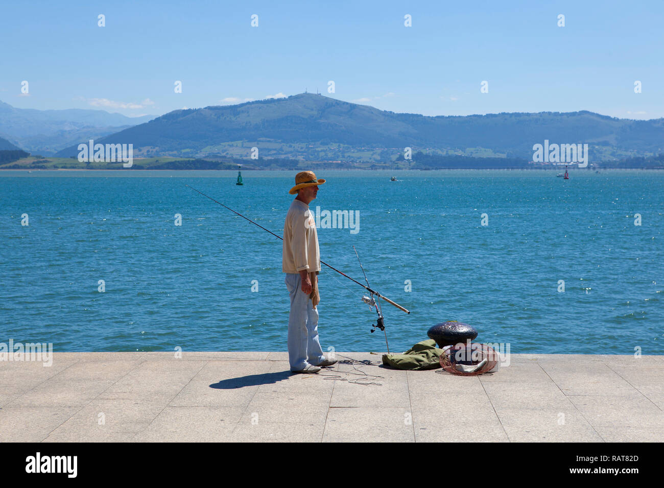 Fisherman on Santander seafront Stock Photo