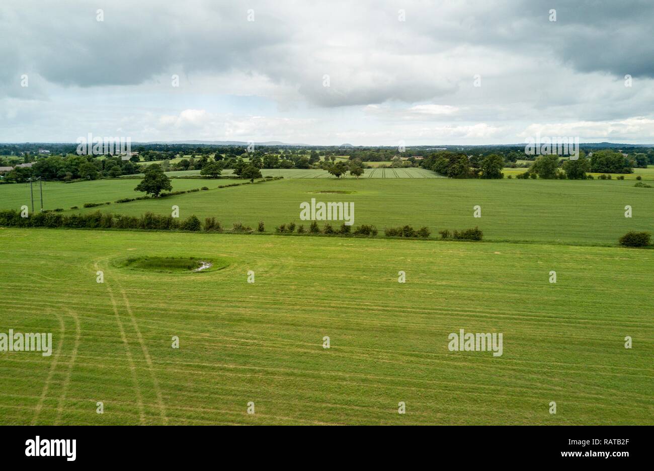 An aerial shot of the Cheshire countryside Stock Photo