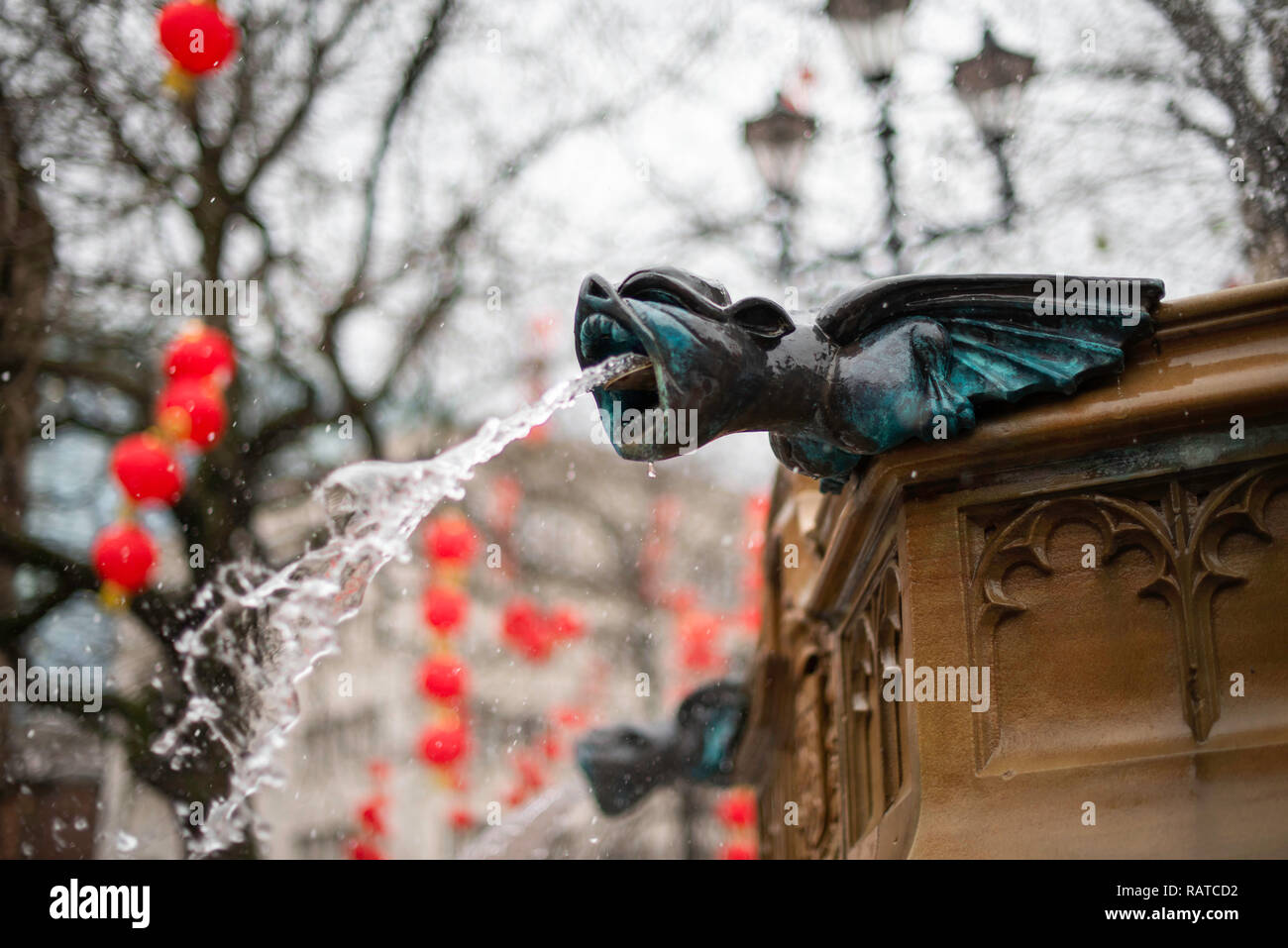 fountain in Albert Square Manchester at Chinese New Year Stock Photo