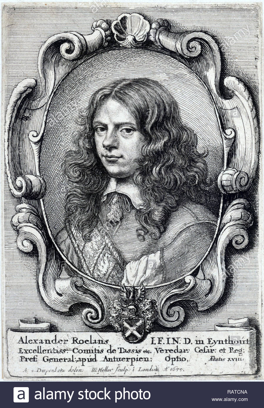 Alexander Roelants portrait, etching by Bohemian etcher Wenceslaus Hollar from 1655 Stock Photo