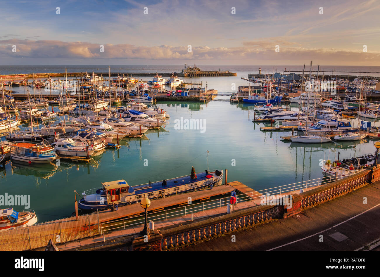 The impressive entrance to the historic Royal Harbour of Ramsgate, Kent