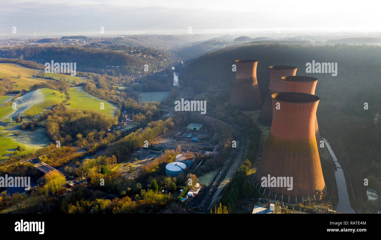 Aerial view of Ironbridge power station cooling towers 2018 Stock Photo