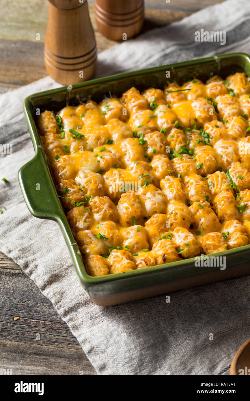Homemade Tater Tot Hotdish Casserole with Beef and Cheese Stock Photo