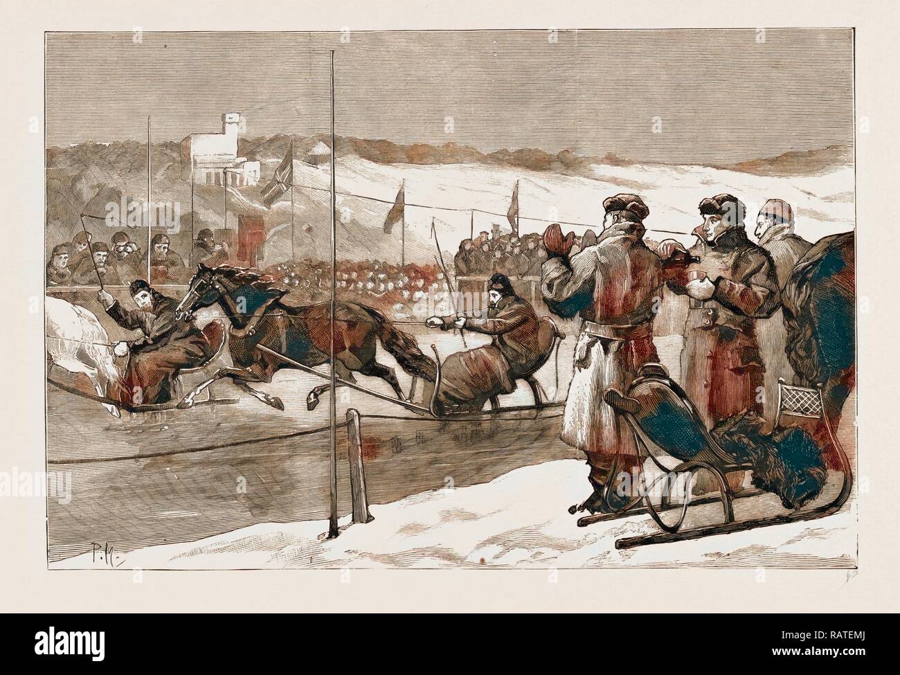 WINTER SPORTS IN NORWAY SLEDGE RACES, 1883. Reimagined by Gibon