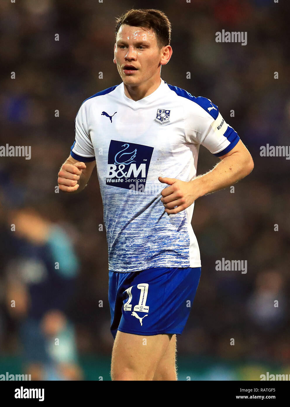 Tranmere Rovers' Connor Jennings during the Emirates FA Cup, third round match at Prenton Park, Birkenhead. Stock Photo