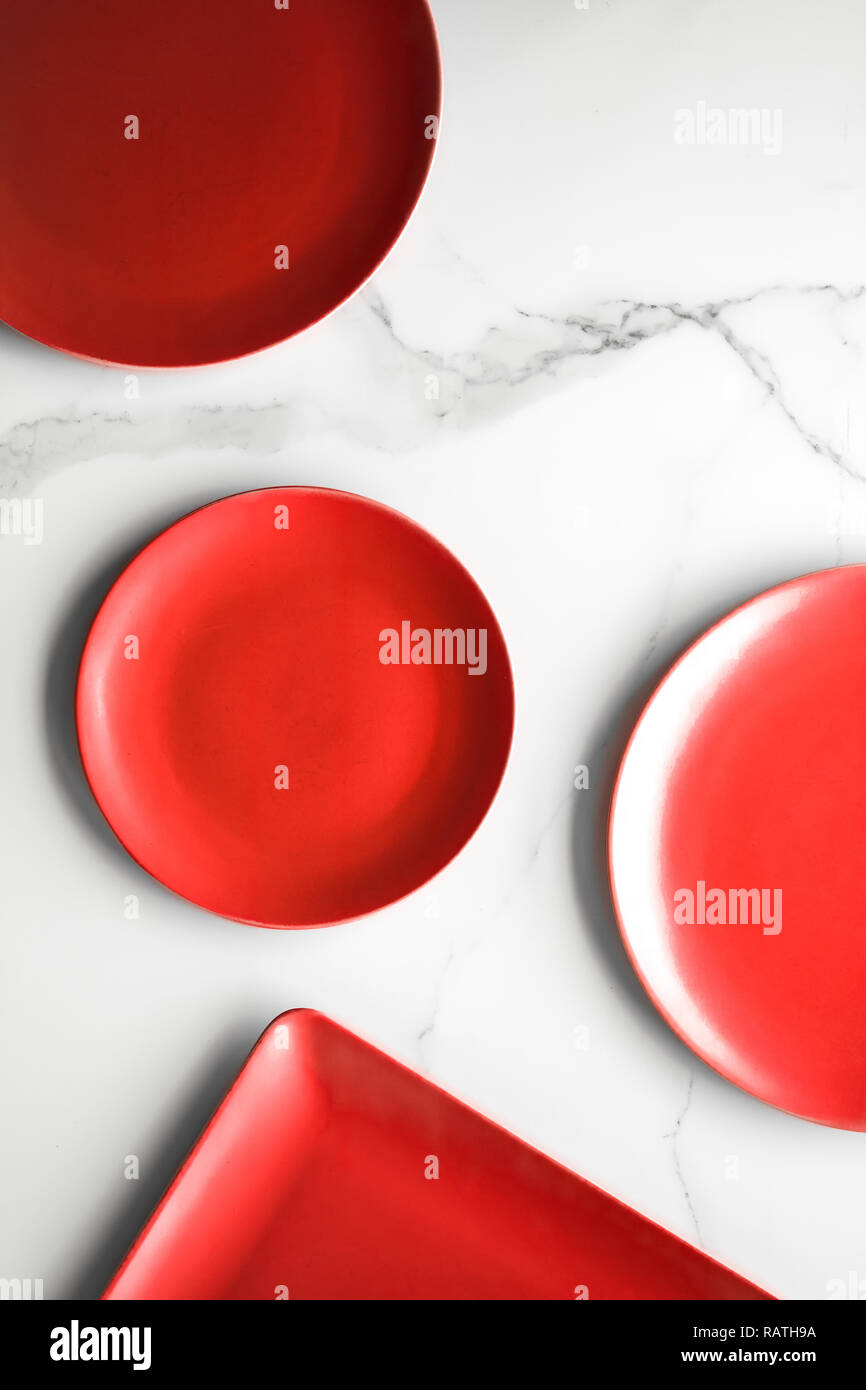 empty red plate on marble - recipe backgrounds, restaurant menu ...