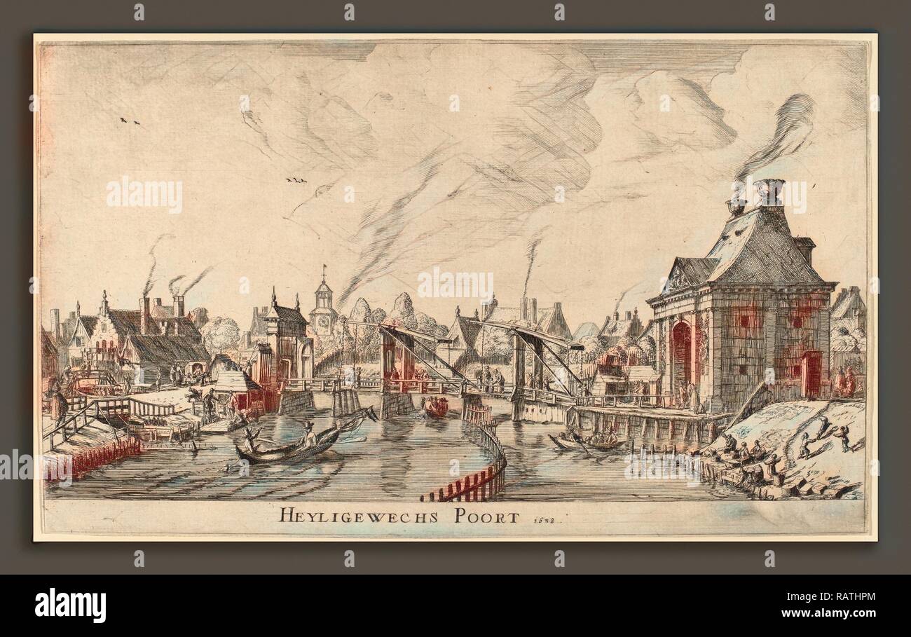 Reinier Zeeman (Dutch, 1624 - 1664), Heyligeweg Gate (Heyligewechs Poort), 1638, etching. Reimagined Stock Photo