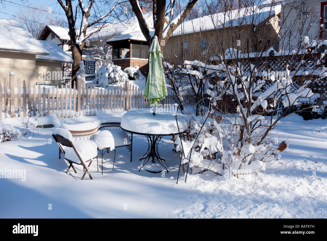 Outdoor Patio Covered With Snow Waiting For Summer St Paul