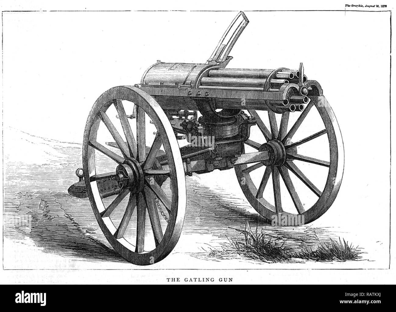 RICHARD GATLING (1818-1903) An 1870 illustration of his hand-cranked gun Stock Photo
