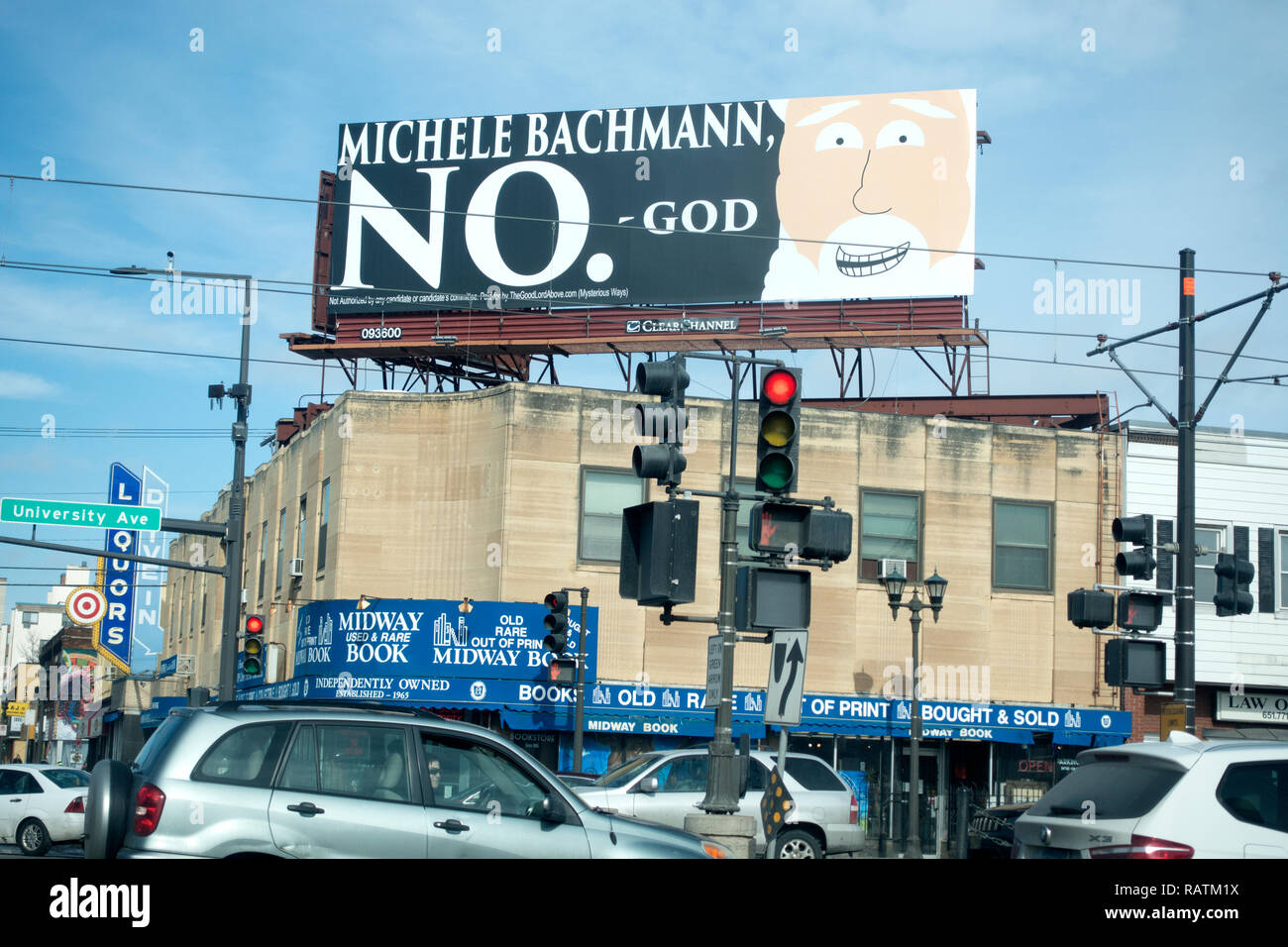 God says 'NO' to political candidate Michele Bachmann on a Billboard over a busy intersection of Snelling & University Ave. St Paul Minnesota MN USA Stock Photo