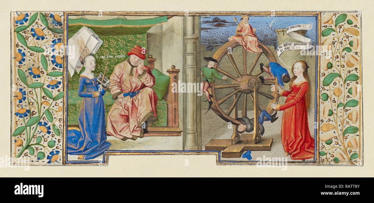 Philosophy Consoling Boethius and Fortune Turning the Wheel, Coëtivy Master (Henri de Vulcop?), French, active about reimagined Stock Photo