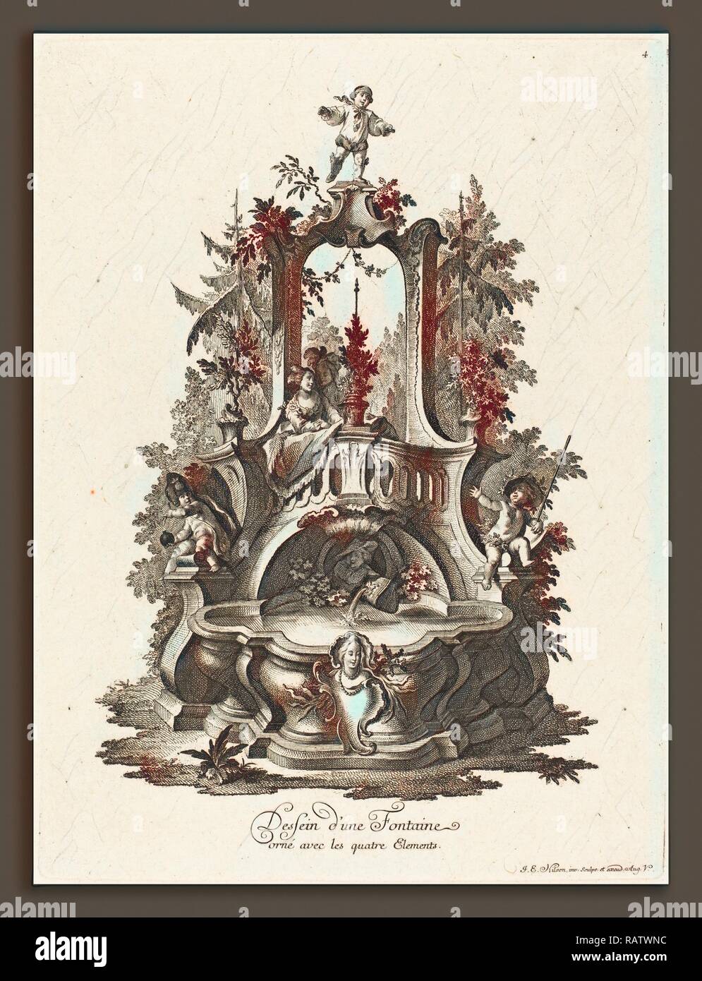 Johann Esaias Nilson (German, 1721 - 1788), Dessein d'une Fontaine orné avec les quatre Elements (Design for a reimagined Stock Photo