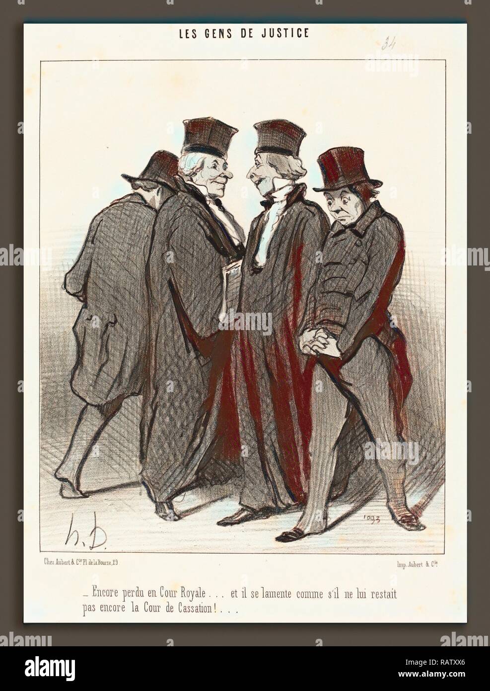 Honoré Daumier (French, 1808 - 1879), Encore perdu en Cour Royale et il se lamente, 1848, lithograph. Reimagined Stock Photo