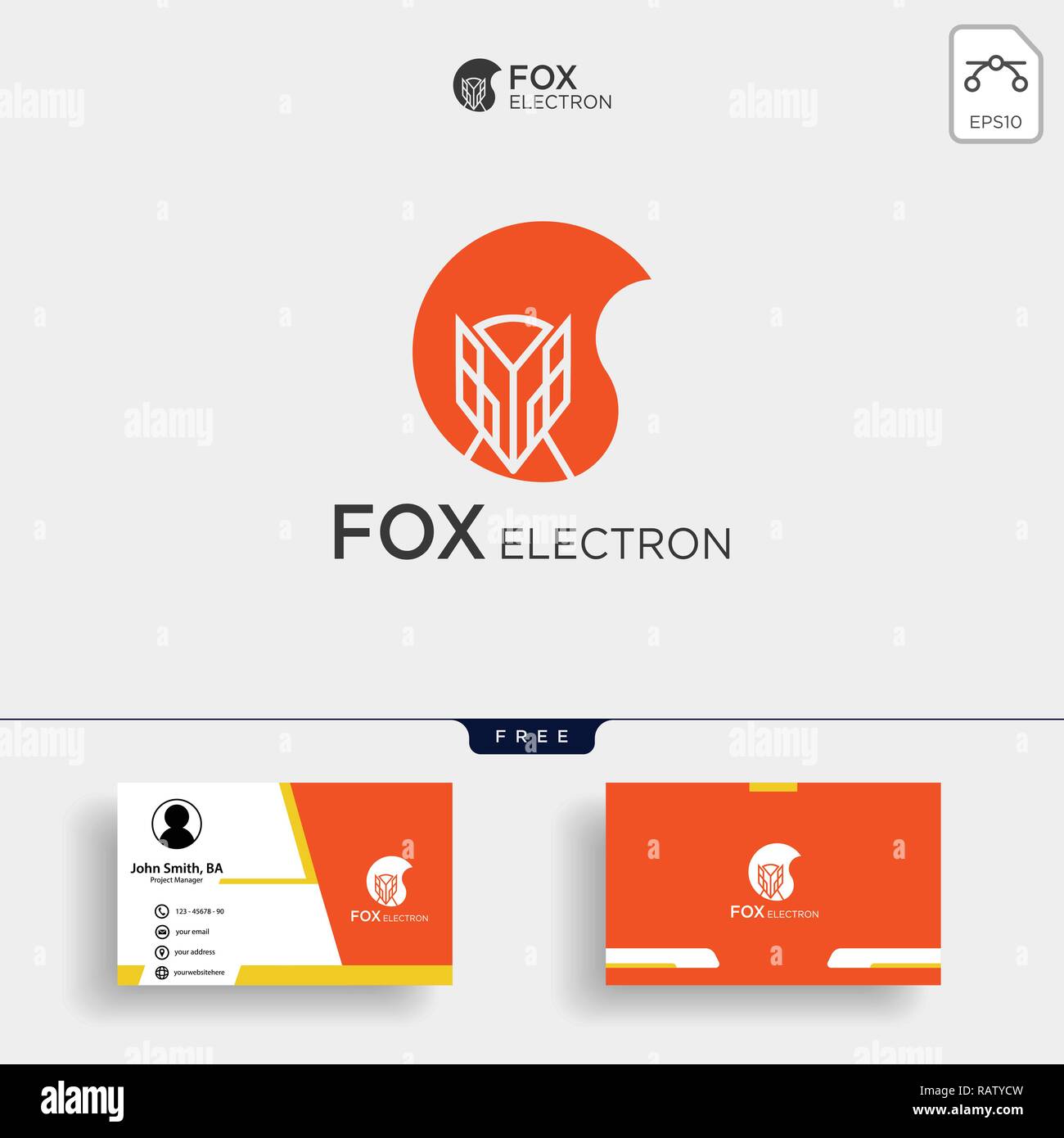 Negative space fox logo for illustration with business card template - Vector Stock Vector