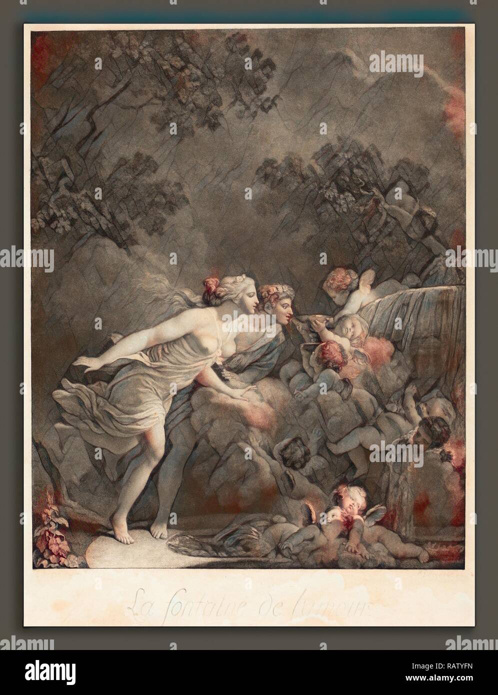 Nicolas Francois Regnault after Jean-Honoré Fragonard (French, 1746 - c. 1810), La Fontaine d'Amour (The Fountain of reimagined Stock Photo