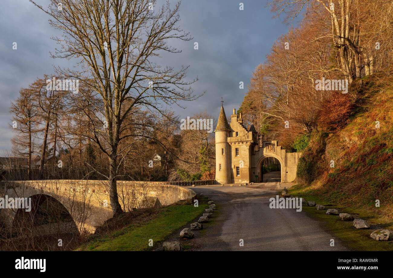 Porters Lodge, Ballindalloch Estate, Moray, Scotland on a sunny winters afternoon. Stock Photo