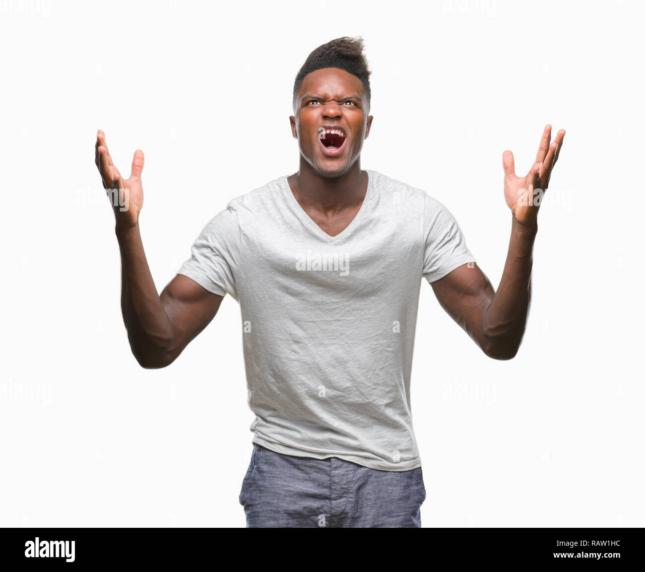 Young african american man over isolated background crazy and mad ...