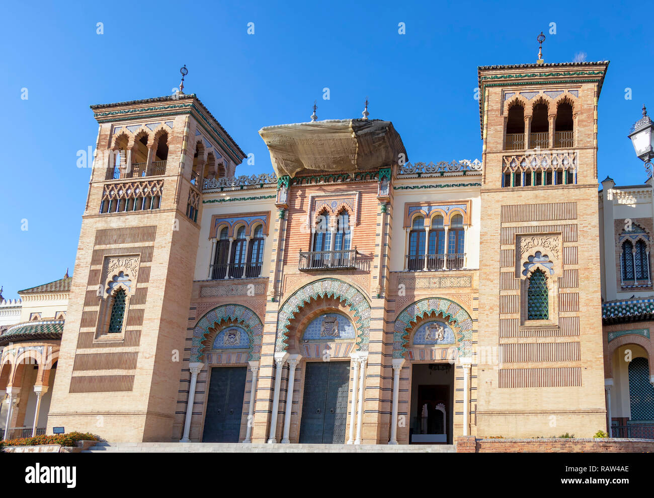 The facade of the Museum of Art and Popular Customs (Museo de Artes y Costumbres Populares) - Mudejar Museum, Seville, Andalucia, Spain Stock Photo