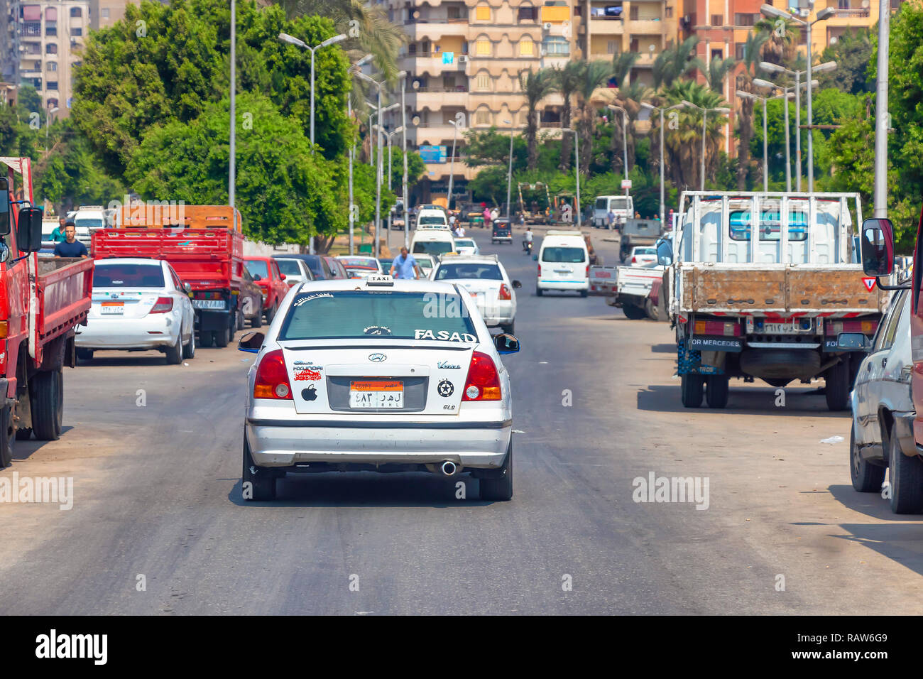 Cairo, Egypt - September 16, 2018: Traffic and transportation, Cairo has ranked the fourth worst city worldwide in terms of traffic congestion right Stock Photo