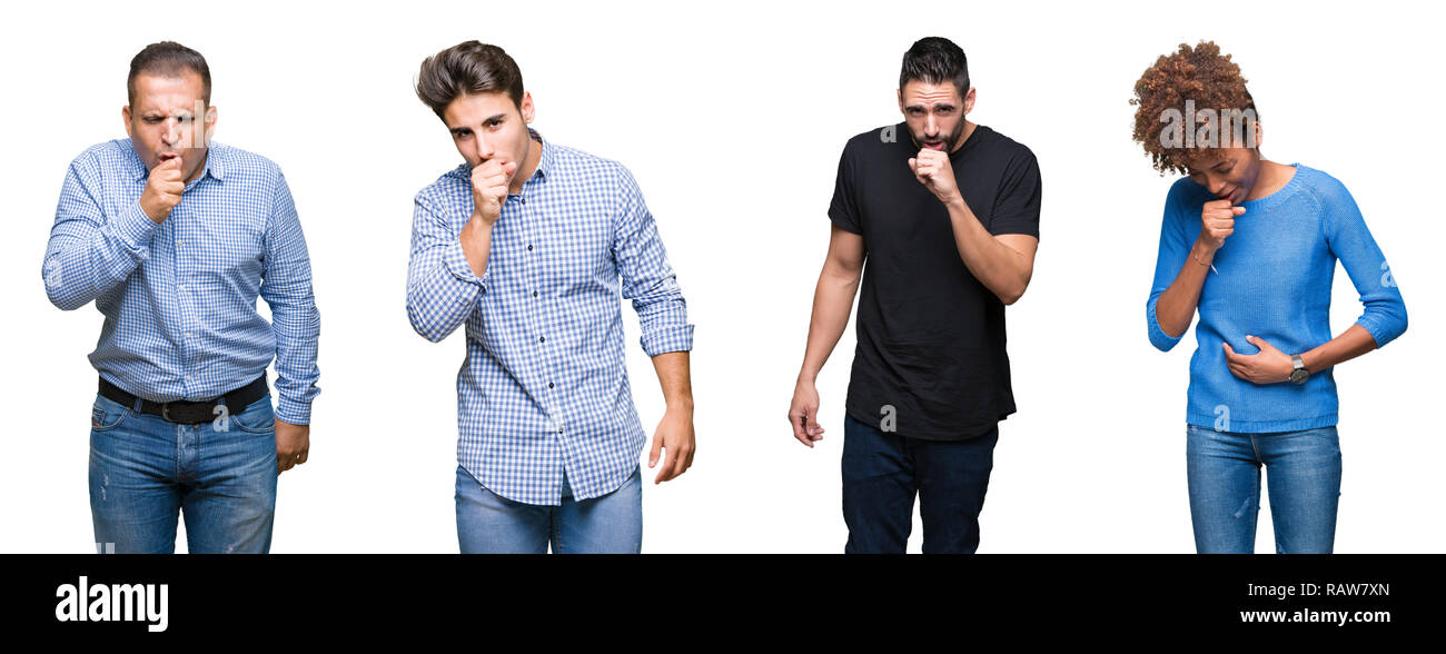 Collage of group of young and middle age people feeling unwell and ...