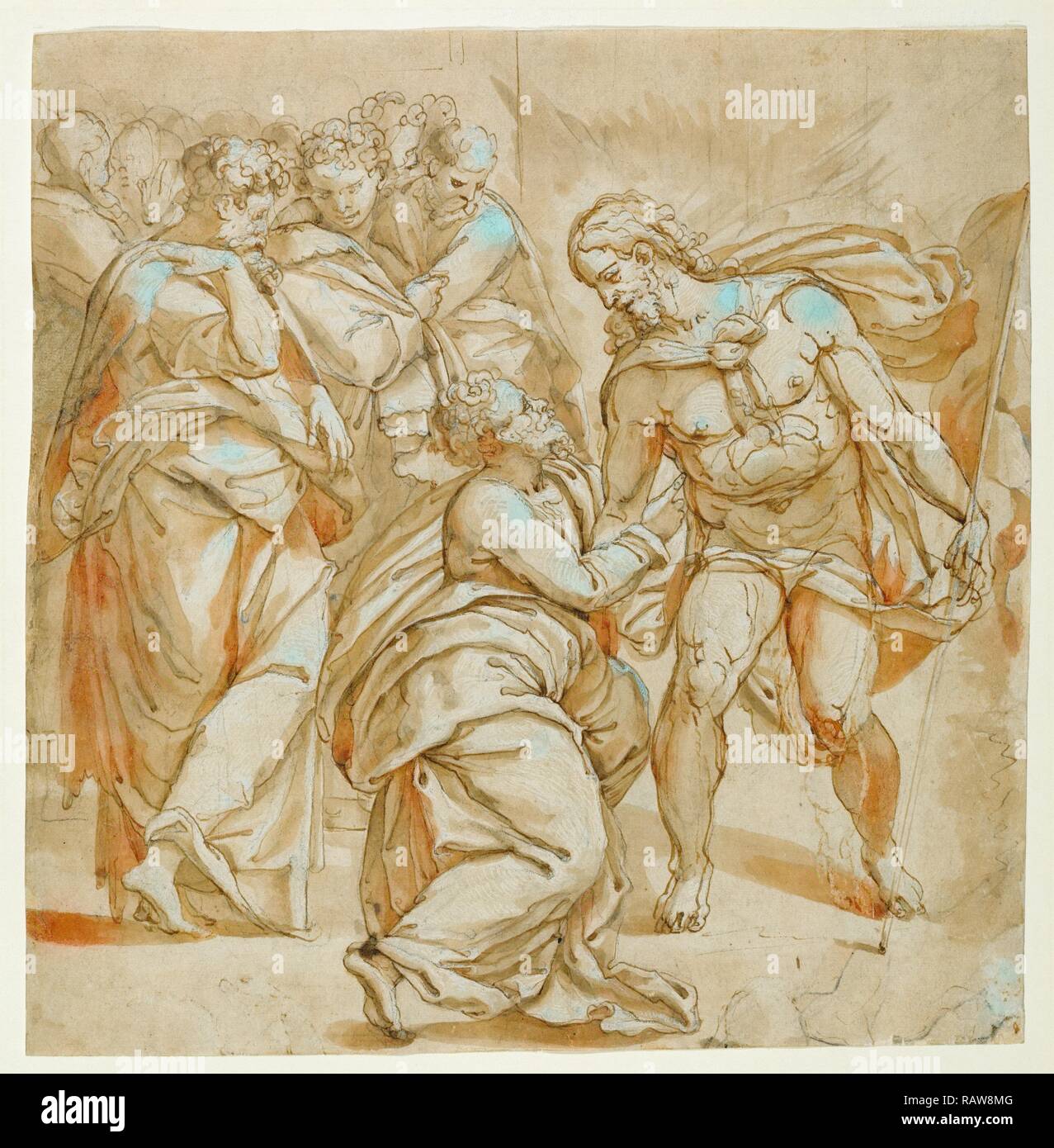 The Incredulity of Thomas (recto), Study for the Figure of Thomas (verso), Pellegrino Tibaldi, Italian (Bolognese reimagined Stock Photo