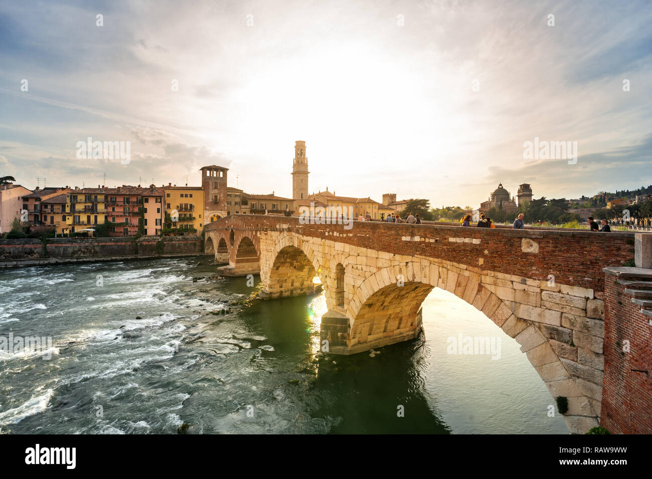 Bridge Ponte Pietra, Verona, Italy Stock Photo