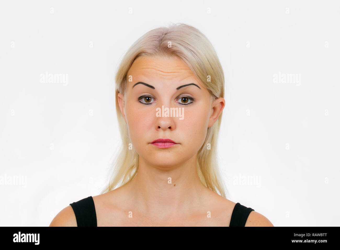 Face exercise for women freeze, funny female face expression stunned
