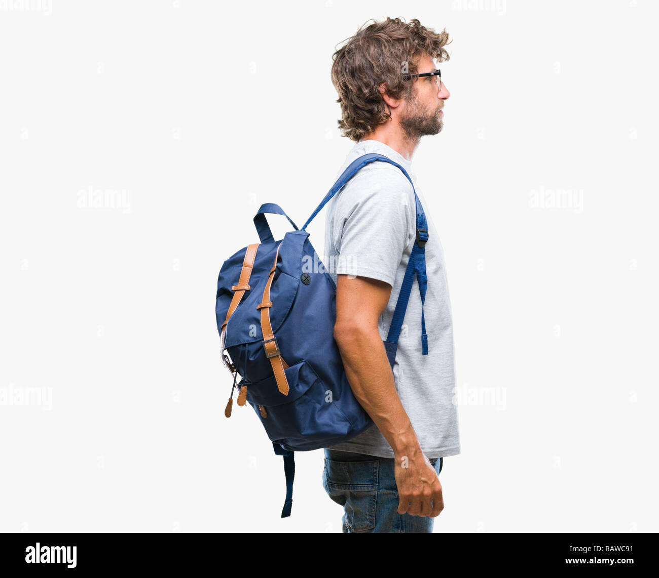 Man wearing backpack Cut Out Stock Images & Pictures - Alamy