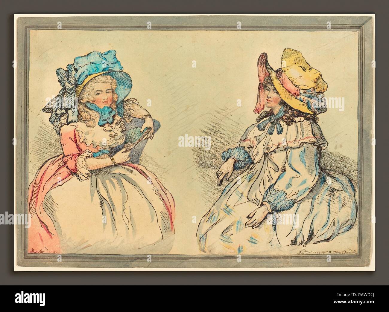 Thomas Rowlandson (British, 1756 - 1827), Beauties, published 1792, hand-colored etching. Reimagined Stock Photo
