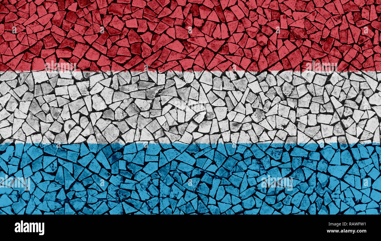 Mosaic Tiles Painting of Luxembourg Flag, Background Texture Stock Photo