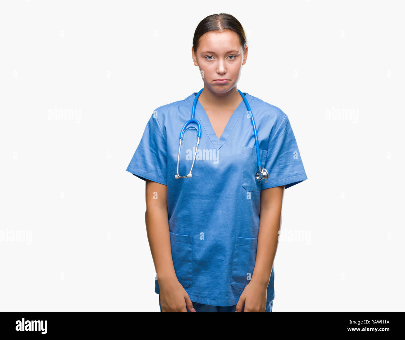 Young caucasian doctor woman wearing medical uniform over isolated ...