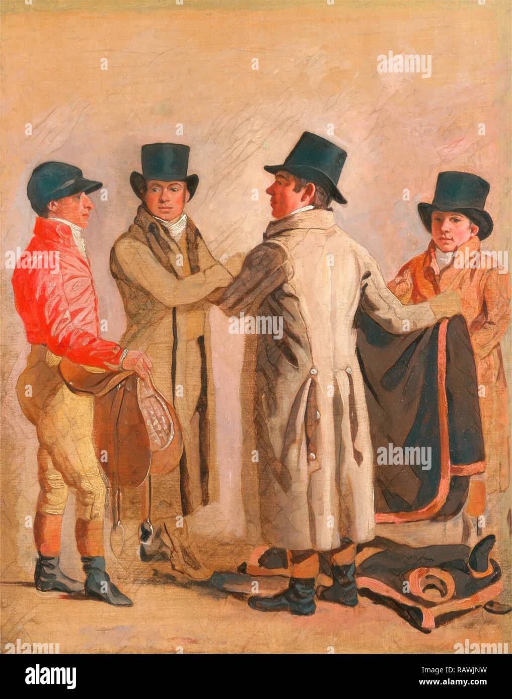 The Jockey Frank Buckle, the Owner-Breeder John Wastell, his Trainer Robert Robson, and a Stable-lad Frank Buckle reimagined Stock Photo