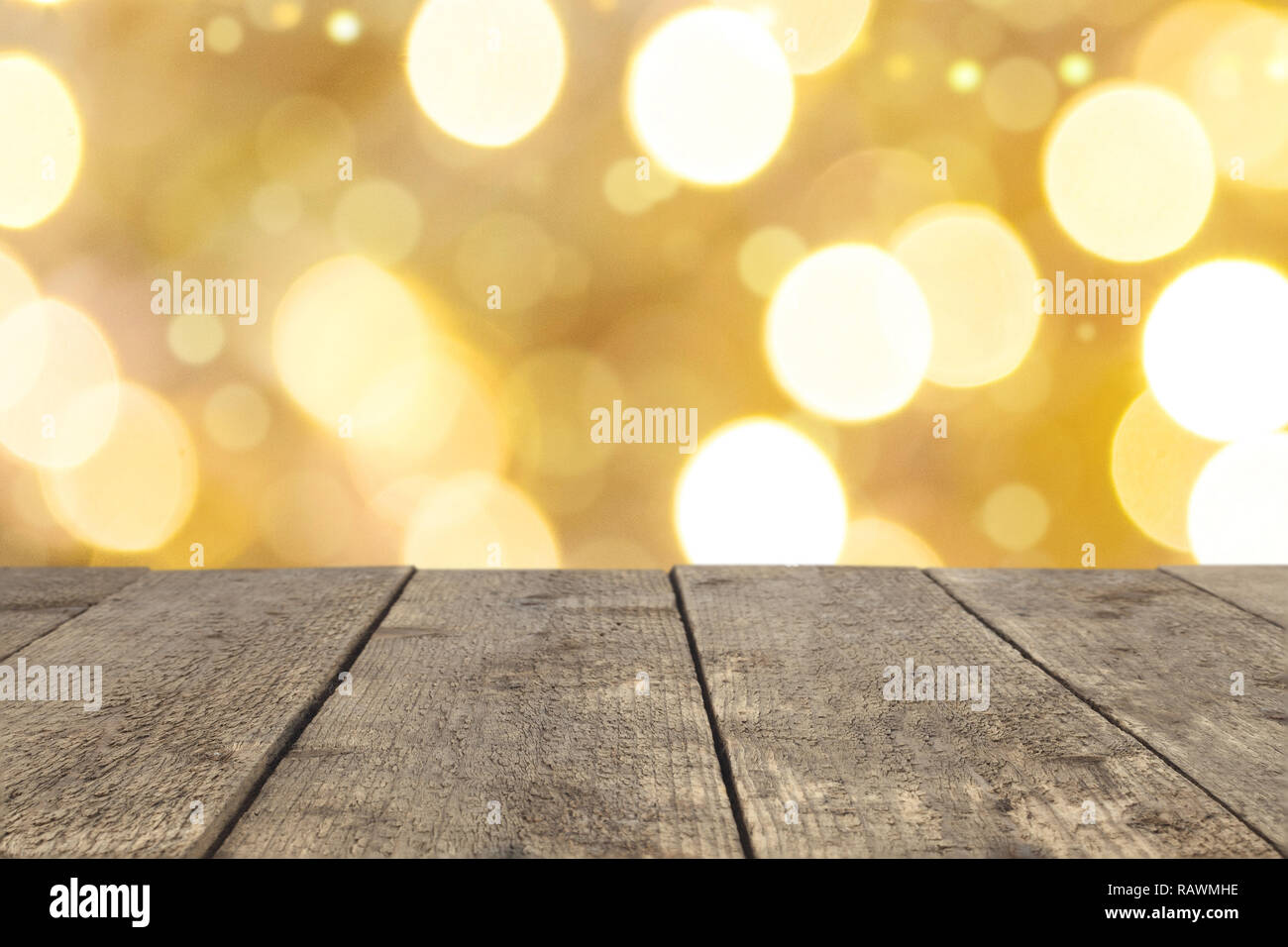Top wood table on gold bokeh background hi-res stock photography and ...