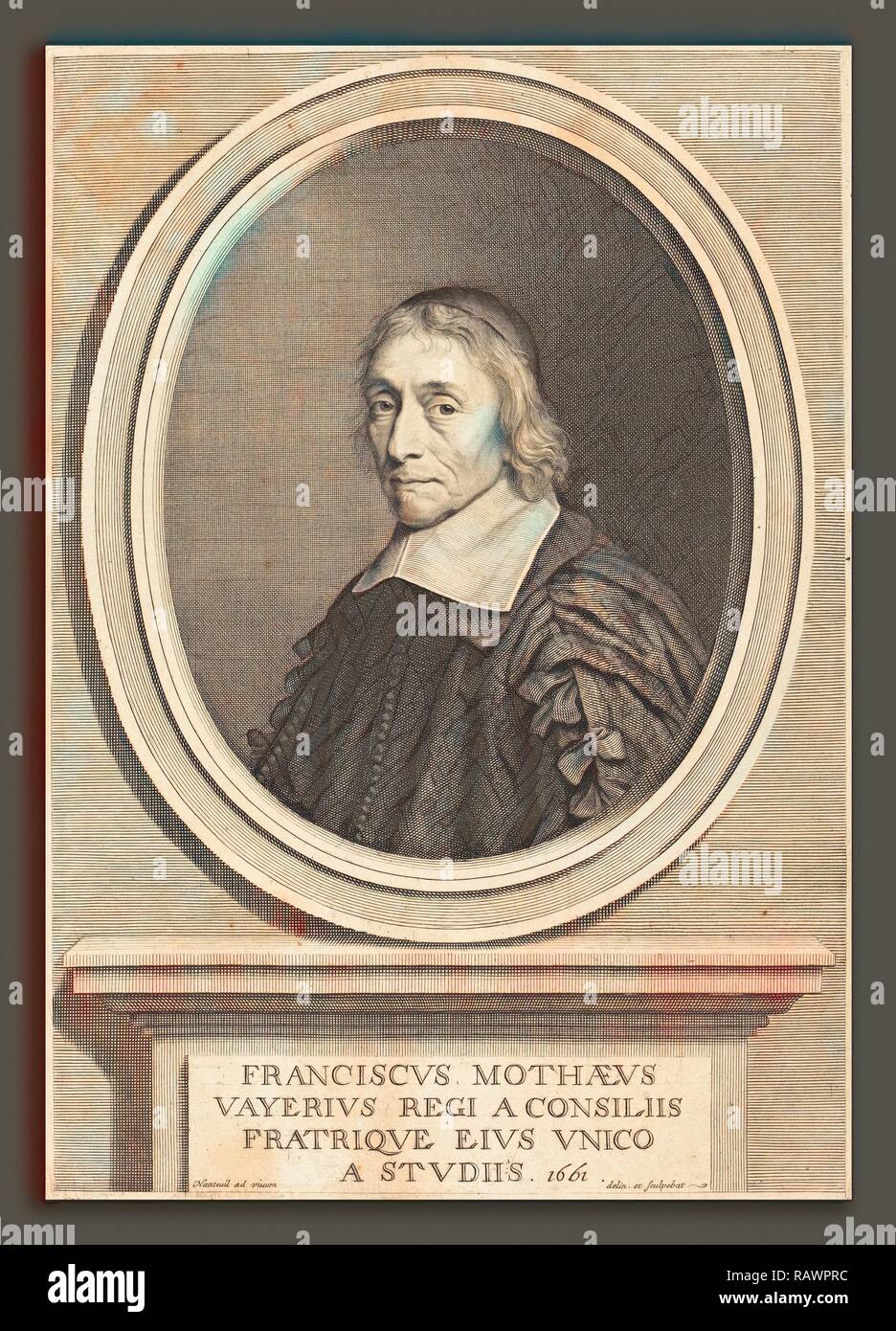 Robert Nanteuil (French, 1623 - 1678), Francois de la Mothe Le Vayer, 1661, engraving. Reimagined by Gibon. Classic reimagined Stock Photo